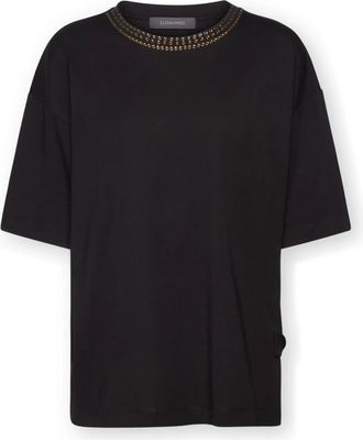 Elena Miro Katoenen T-shirt met studs en zijveters - Dames - T-shirts - Zwart - S - Katoen - Tops