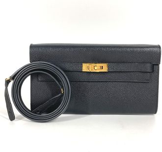 Herm&egrave;s Black Epsom Leather Chain/Shoulder Wallet (Pre-Owned)