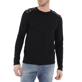 Roberto Cavalli Mens Black Animal Print Panel Sweater, Size Medium