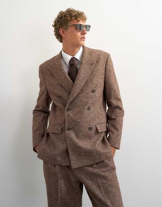 Topman blazer doppiopetto testurizzato regular fit marrone