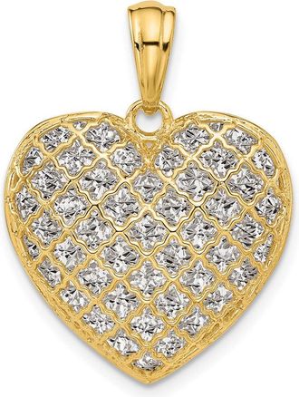 Diamond2Deal 14k Two-tone Gold Polished and Dia-cut Heart Pendant