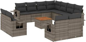 vidaXL Set De Sof&aacute;s De Jard&iacute;n 12 Pzas Con Cojines Rat&aacute;n Sint&eacute;tico Gris Vidaxl