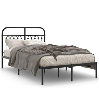 Berkfield Home Metal Bed Frame without Mattress with Headboard Black 120x200cm | Size: Small Double