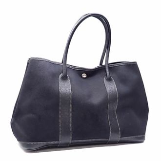 Herm&egrave;s Black Leather Toile Officier Handbag Tote Bag (Pre-Owned)