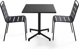 Oviala Conjunto de mesa y 2 sillas de jard&iacute;n de metal de 70 cm gris antracita