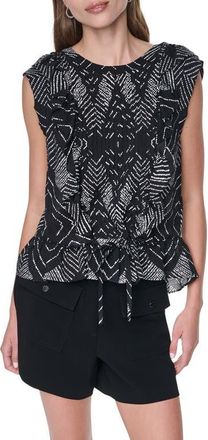 DKNY Print Flange Sleeve Ruffle Front Top in Geo Diamond Pointelle at Nordstrom, Size X-Small
