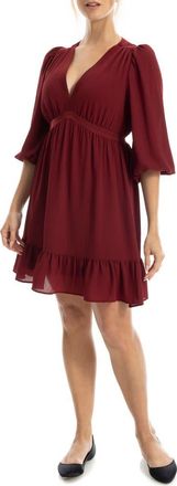 Max Studio V-Neck Three-Quarter Sleeve Minidress in Cabernet at Nordstrom Rack, Size X-Small