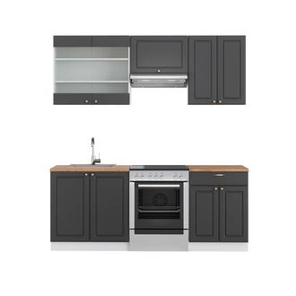 Vicco Mueble De Cocina Fame-line, Antracita-oro/blanco, 200 Cm, Et Roble