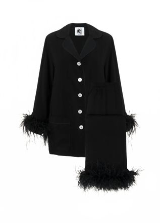 Sleeper Womens Double Feathers Party Pajama Set In Black