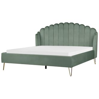 Beliani Cama Con Somier De Terciopelo Verde 180 X 200 Cm Cabecero Ambillou