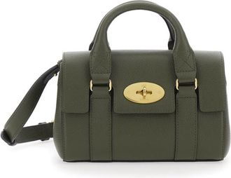Mulberry Bayswater Mini Green Handbag With Twist Lock In Hammered Leather Woman