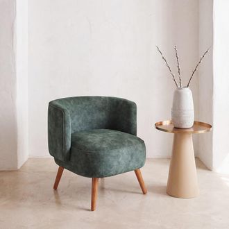 Maisons du monde Sill&oacute;n de tejido de poli&eacute;ster efecto terciopelo verde con patas de madera de caucho