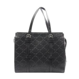 Gucci Vintage, unisex, Zwart, ONE Size, Leer, Pre-owned Leren GG Embossed Tote Bag