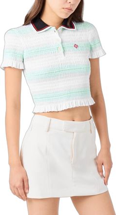 Casablanca Womens Stripe Shirred Polo Top Multiple Colors Clothing > Tops & T-Shirts
