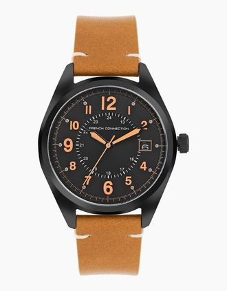 French Connection Mens Connection Mega Round Analog Watch For Men - Black/Brown - Size: ONE size
