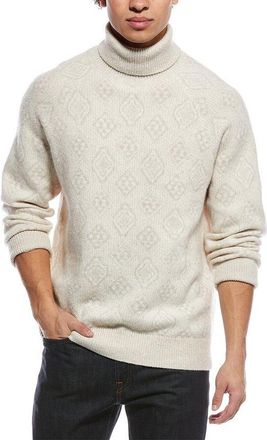 Brunello Cucinelli Cream Wool Turtleneck Patterned Sweater, Brand Size 52 (US Size 42)