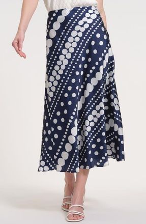 Isaac Mizrahi New York Mia Bias Cut Midi Skirt in Dot Navy at Nordstrom, Size 12