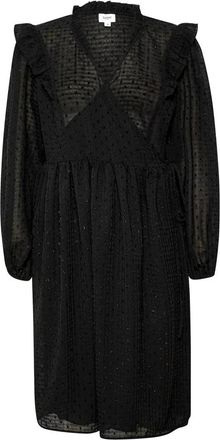 Saint Tropez Zwarte jurk met pofmouwen en ruches - Dames - Casual kleedjes - Zwart - XL - Polyester - Kleedjes
