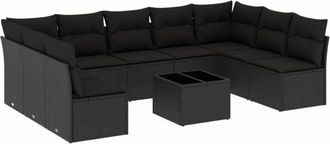 vidaXL Vidaxl - Set De Sof&aacute;s De Jard&iacute;n 10 Pzas Cojines Rat&aacute;n Sint&eacute;tico Negro