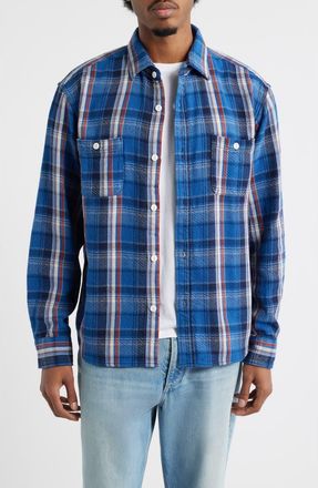 Edwin Plaid Cotton Button-Up Work Shirt in Blue Plaid at Nordstrom Rack, Size X-Large