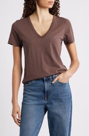 Rag & Bone The Slub V-Neck T-Shirt in Coffee at Nordstrom, Size Small