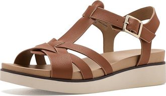 Life Stride Grandiose Strappy Sandals Womens Wedge Shoes Tan : 8.5 M (B), Faux Leather