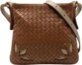 Bottega Veneta Pre-owned Geweven Leren Crossbody Tas - Dames - Vintage Schoudertas - Bruin - ONE Size - Leer - Vintage