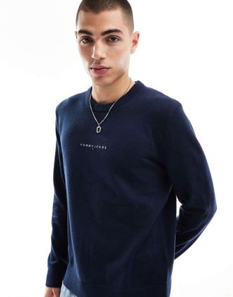 Tommy Jeans linear logo sweater in navy