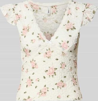 Only Slim Fit Top mit tiefem V-Ausschnitt Modell SAGA in Offwhite, Gr&ouml;&szlig;e XL