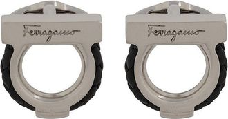 Ferragamo Gancini cufflinks - men - Calf Leather/Brass - One Size - Silver