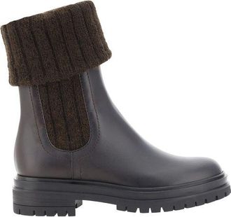 Gianvito Rossi Womens Ankle Boots Knitted Cuff - Dark Brown Leather - Size 36.5 EU/IT