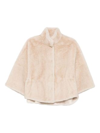 VALENTINI 1972 Beige Faux Fur Jacket With Funnel Neckline
