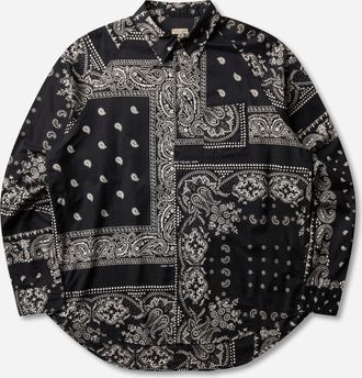 KAPITAL Men s Gauze Rat Brand Bandanna Patchwork Raglan Shirt Black