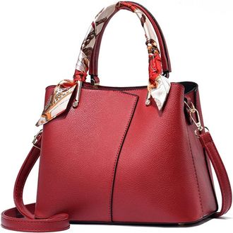 Generic Vegan Leather Satchel Handbag for Women Top Handle Crossbody Bag Fashion Shoulder Bag Tote Large Ladies Purses (Red)