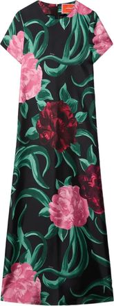 La DoubleJ Swing midi-jurk met bloemenprint - Zwart