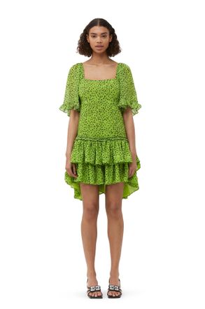 Ganni Chiffon Mini Dress - Size 32 Green