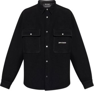 Palm Angels Wollen overhemd met logo - Heren - Casual Overhemden - Zwart - S - Wol - Overhemden