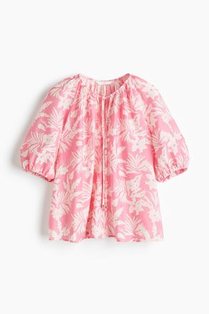H&M Bluse mit Ballon&auml;rmeln - Rosa/Gemustert