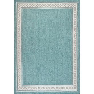 Jonathan Y Designs Lucia Classic Diamond Border Indoor/Outdoor Area Rug in Aqua/light Gray at Nordstrom, Size 3Ft 0In X 5Ft 0In