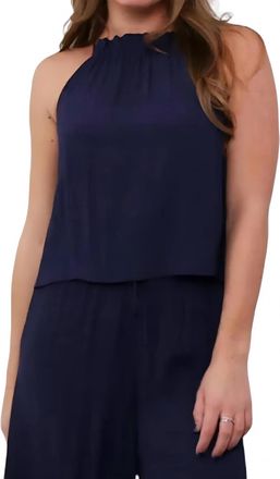 bobi Gathered Neck Top In Navy