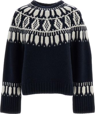 arch4 Blue White Jackson Fair Isle Cashmere Crewneck Sweater