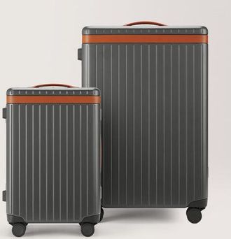 Carl Friedrik Check-in and Carry-on Luggage Set - Polycarbonate and Aluminium - Gray / Cognac Brown