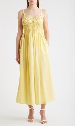 Boss Orange by Hugo Boss Dalza Shirred Cotton Maxi Dress in Juicy Yellow at Nordstrom, Size 12