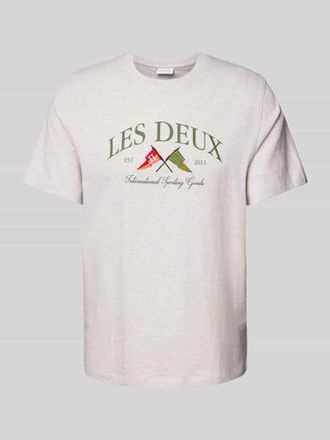 Les Deux T-Shirt mit Label-Stitching Modell Ivy in Hellgrau Melange, Gr&ouml;&szlig;e XXL