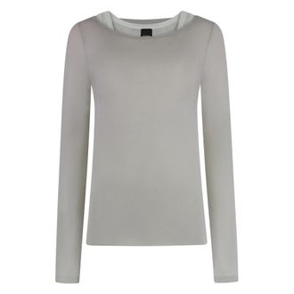 Pinko Merci Jersey T-shirt met Lange Mouwen - Dames - Longsleeves - Grijs - XS - Katoen - Tops
