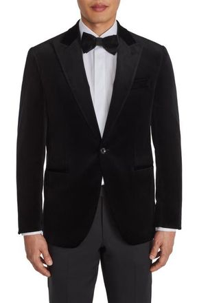 Jack Victor Erie Black Peak Lapel Stretch Velveteen Dinner Jacket at Nordstrom, Size 36 Regular