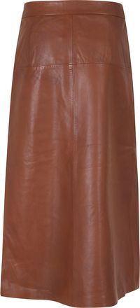Iro Mahogany Leather Circle Skirt with Topstitching and Button Closure