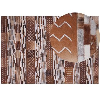 Beliani Alfombra De Piel De Vaca Marr&oacute;n 160 X 230 Cm Estilo Patchwork A Rayas Patr&oacute;n Escandinavo Herekli