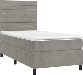 vidaXL Cama Box Spring Colch&oacute;n Y Led Terciopelo Gris Claro 90x190 Cm Vidaxl