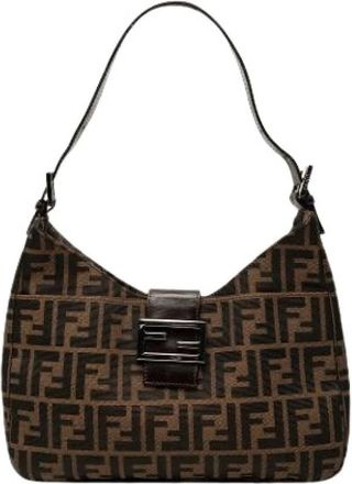 Fendi Pre-owned Shoulder Bags, female, Brown, Size: ONE SIZE Pre-owned Canvas Shoulder Bag